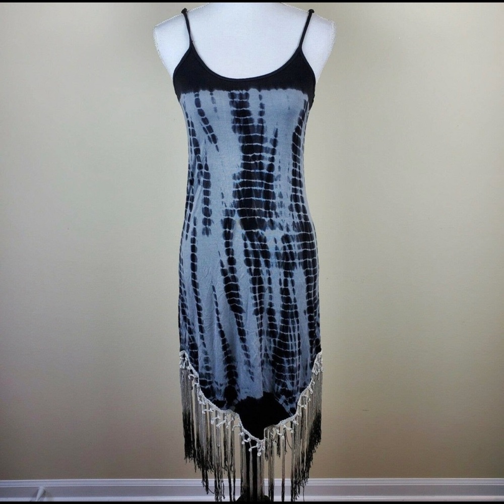 ASOS Midi Dress Tie Dye Metallic Fringing. Size 2